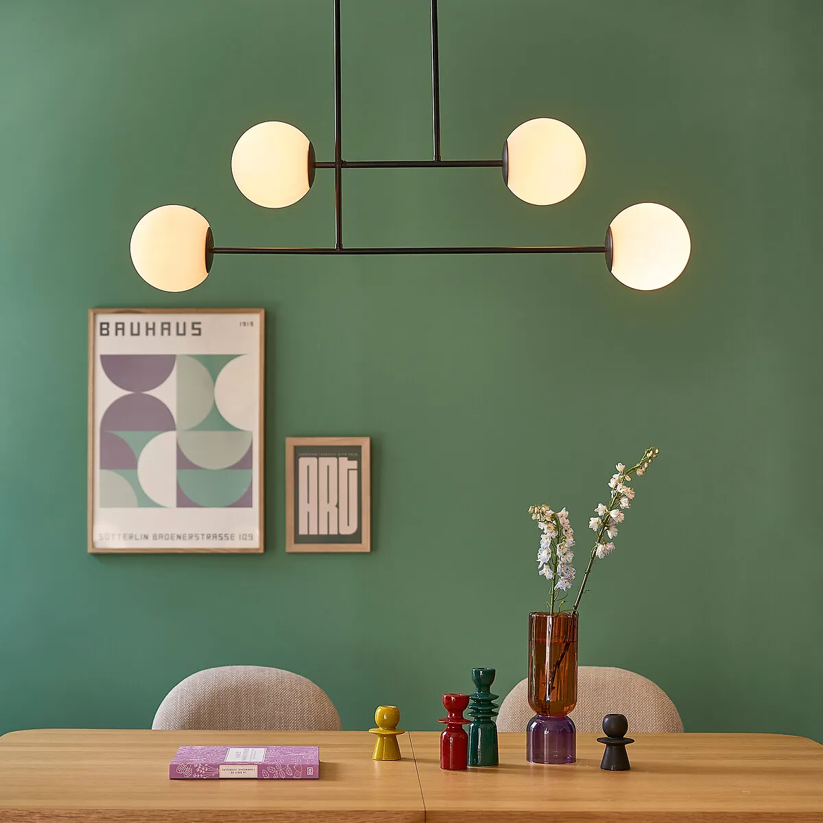 Atea Ceiling Light with Swivel Arm - Black, Metal & Opaline Glass alternate view