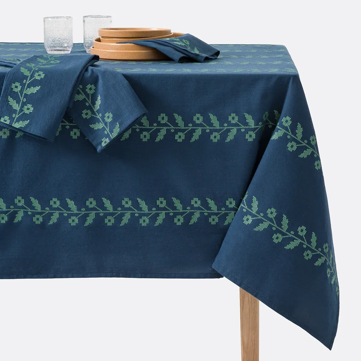 Auvray Embroidered Tablecloth - Blue, Washed Cotton product