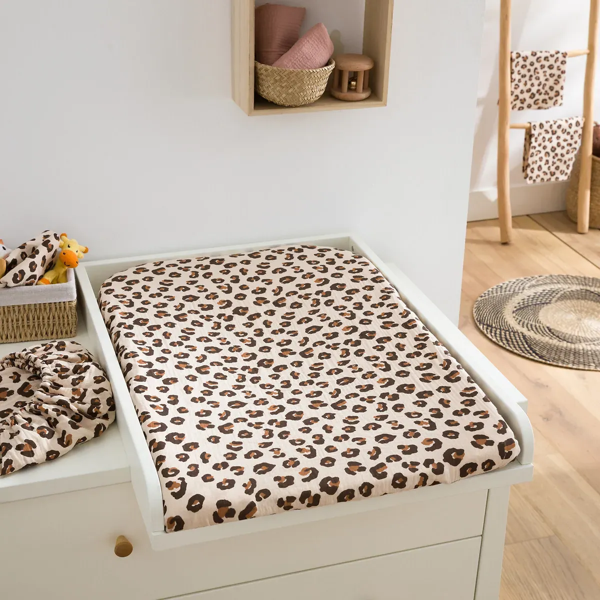 Azhar Set of 2 Changing Table Mattress Covers - Leopard Print, Cotton product