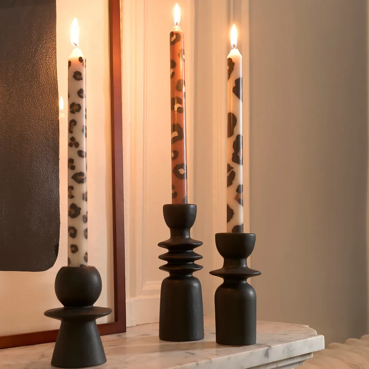 Azhar Set of 3 Leopard Print Candles - Brown alternate view