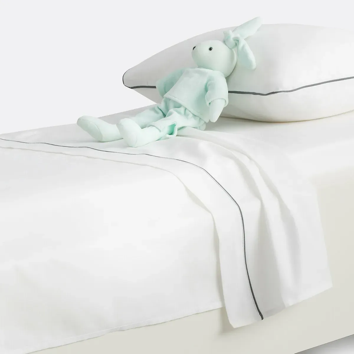 Baby Flat Sheet with Piped Trim - White, Cotton product