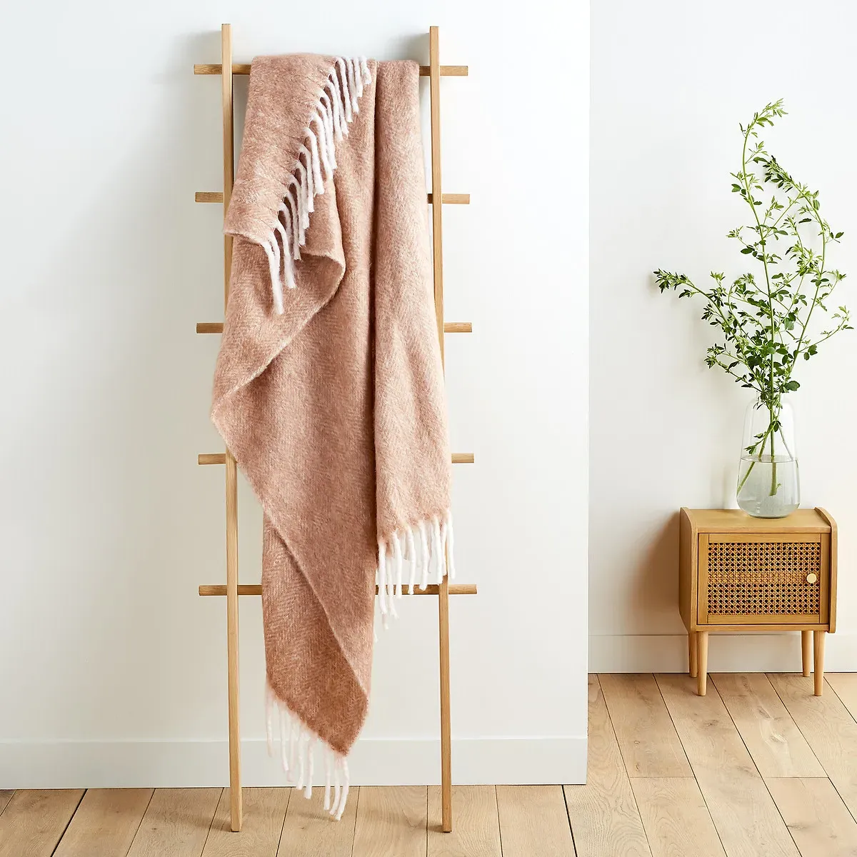 Basalm Chevron Blanket with Fringed Trim - Milky Coffee, Acrylic product