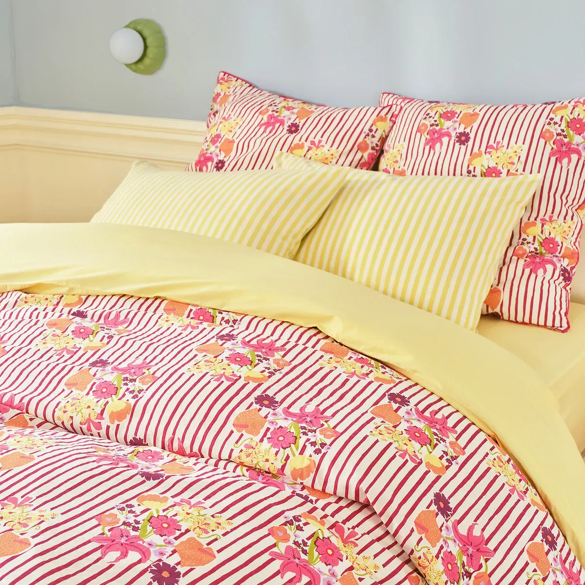 Belardi Striped Floral Pillowcase - Pink, Washed Cotton alternate view