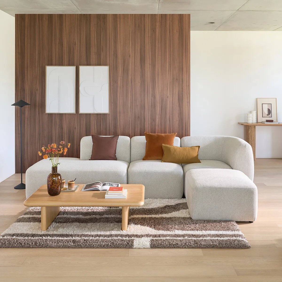 Belsa Abstract Print Long Pile Rug - Ecru, Recycled Polyester alternate view