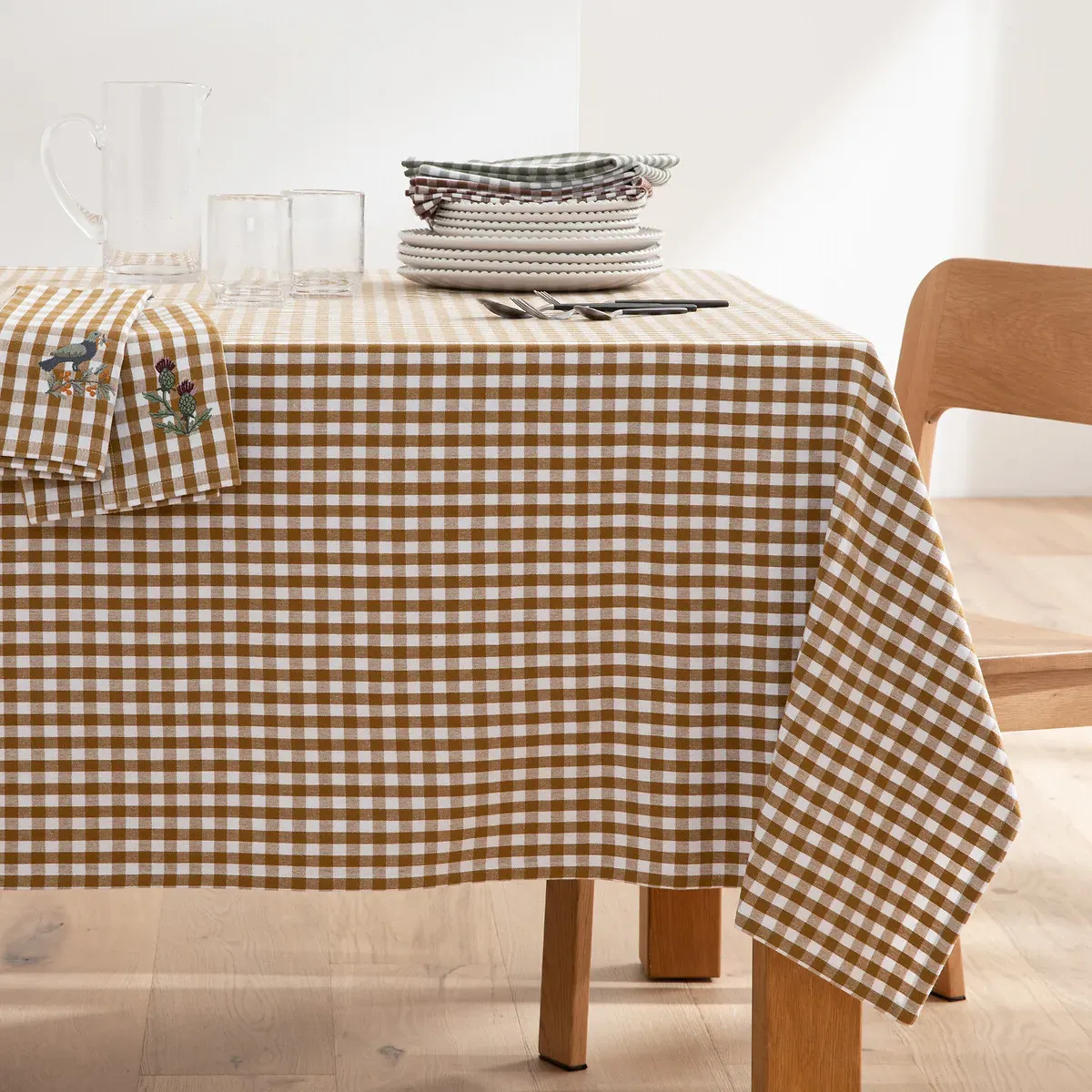 Bethany Checkered Woven Tablecloth - Bronze, Cotton product