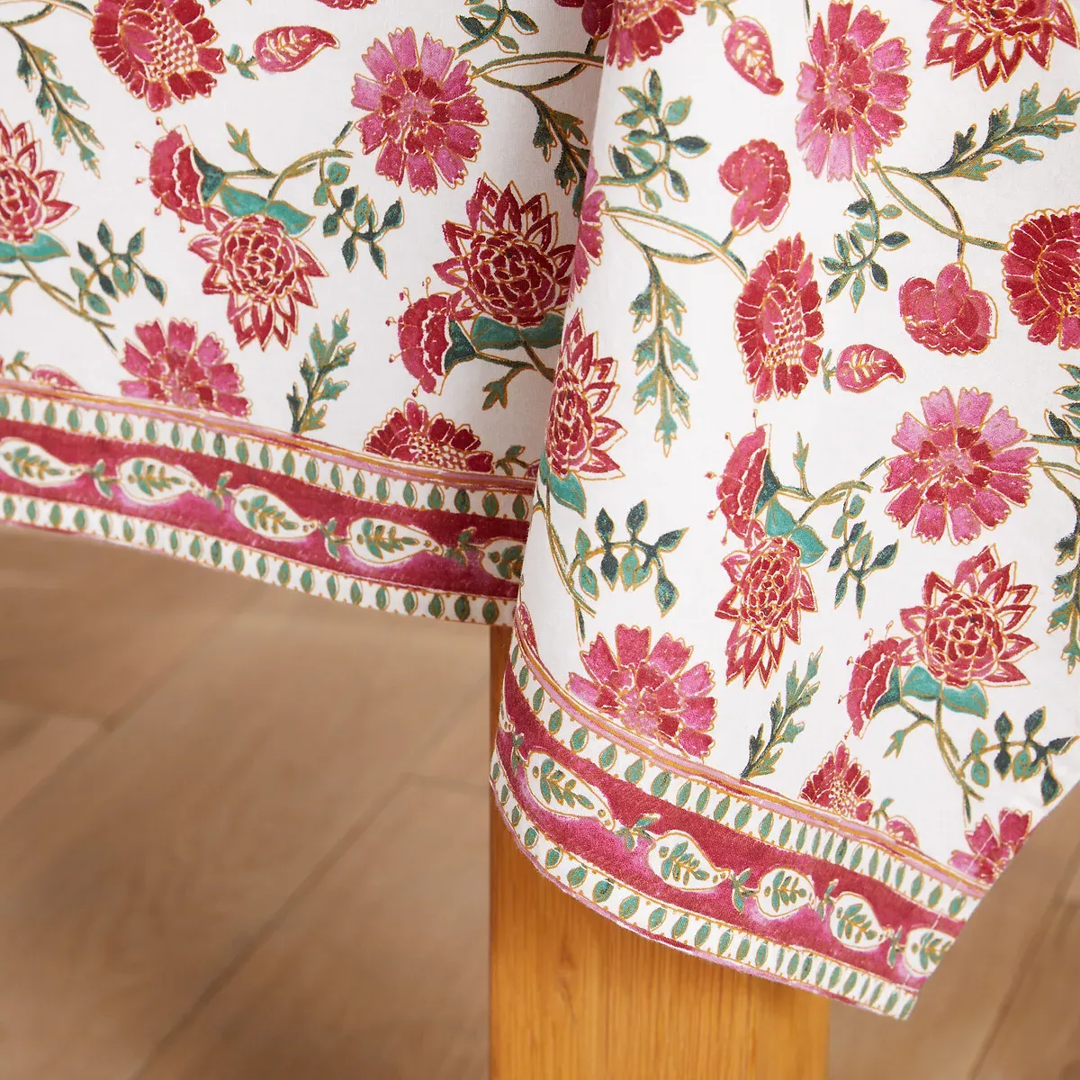 Bhojan Rectangular Tablecloth Floral Print - White, Cotton alternate view