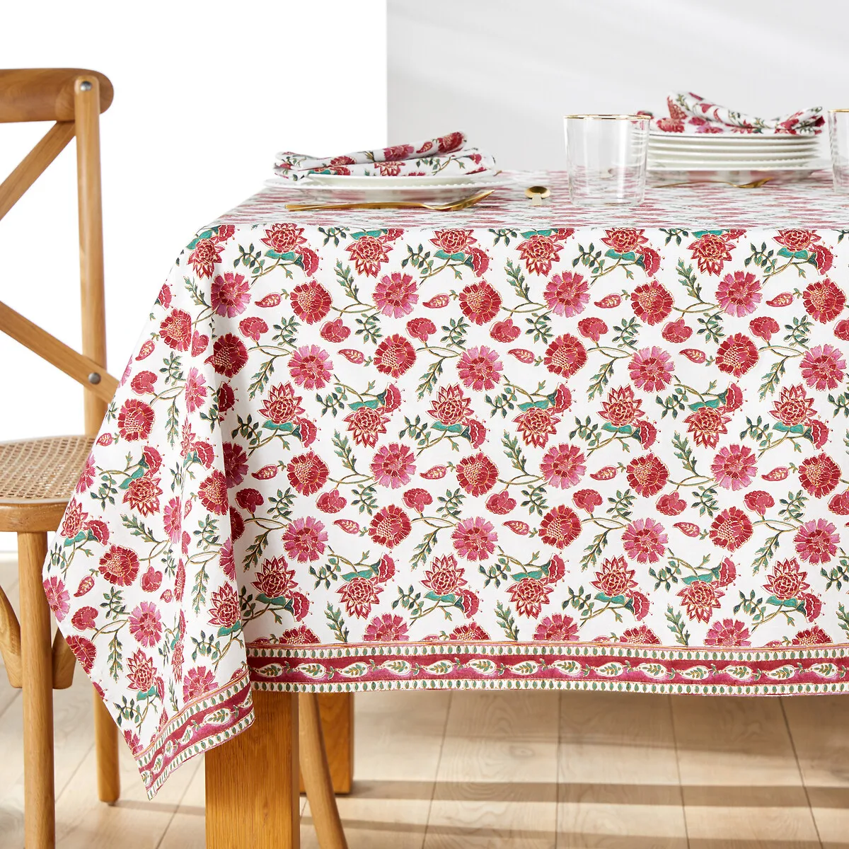 Bhojan Rectangular Tablecloth Floral Print - White, Cotton product