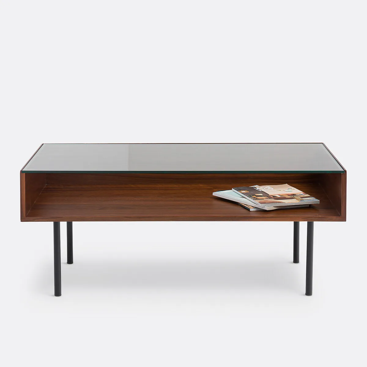 Bianzo Coffee Table with Storage - Walnut, Tempered Glass alternate view