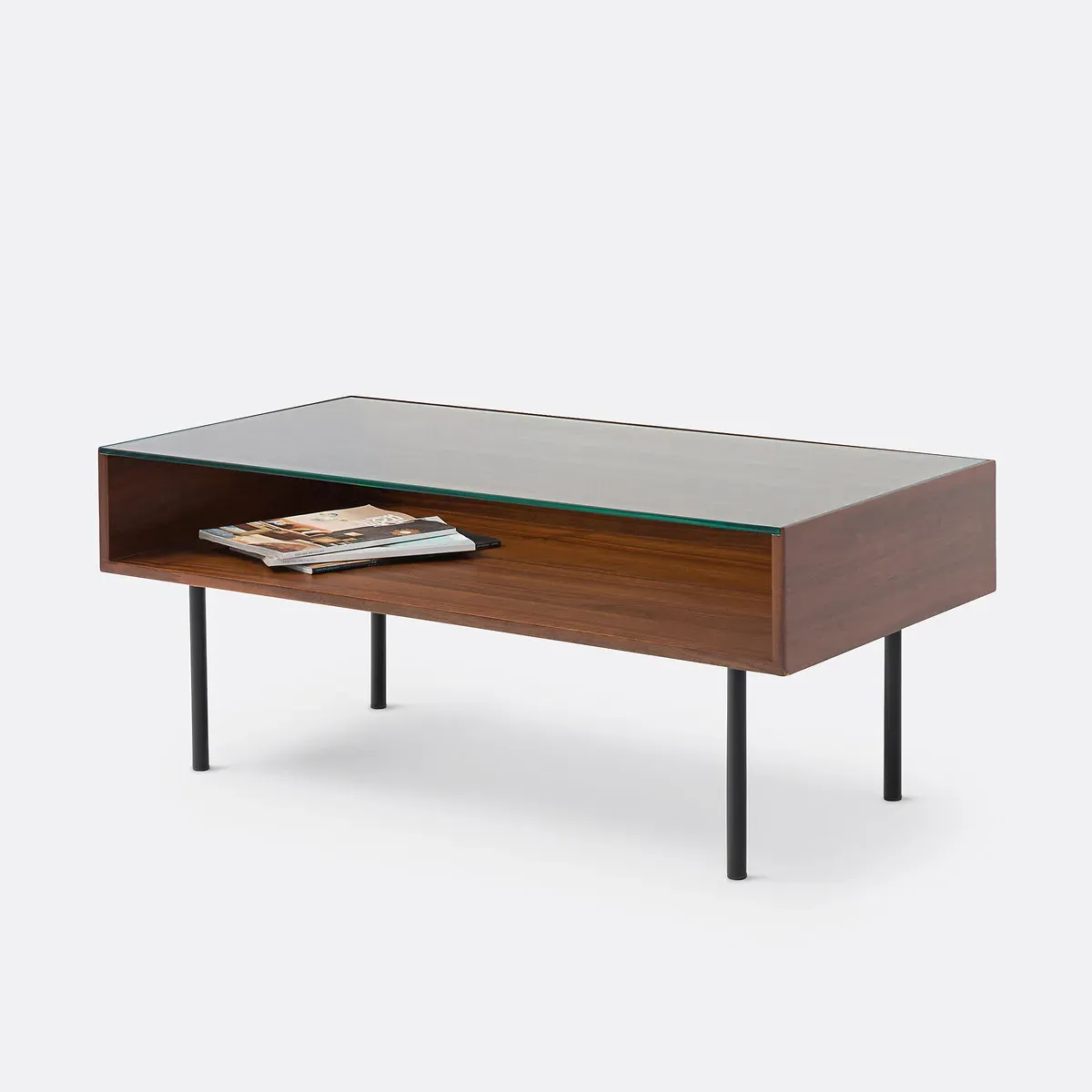 Bianzo Coffee Table with Storage - Walnut, Tempered Glass product