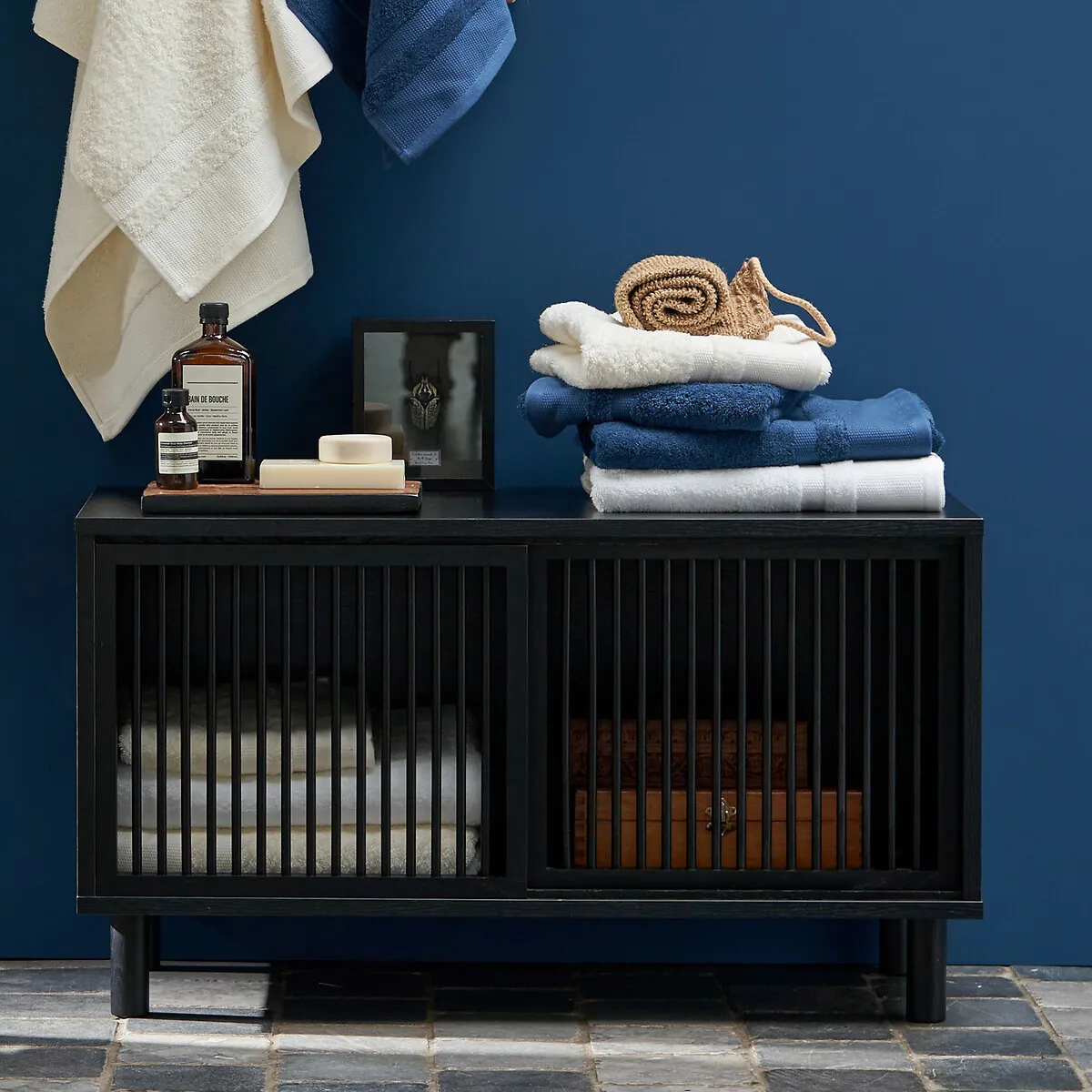 Bilbao Bathroom Bench with Storage - Black, Oak alternate view