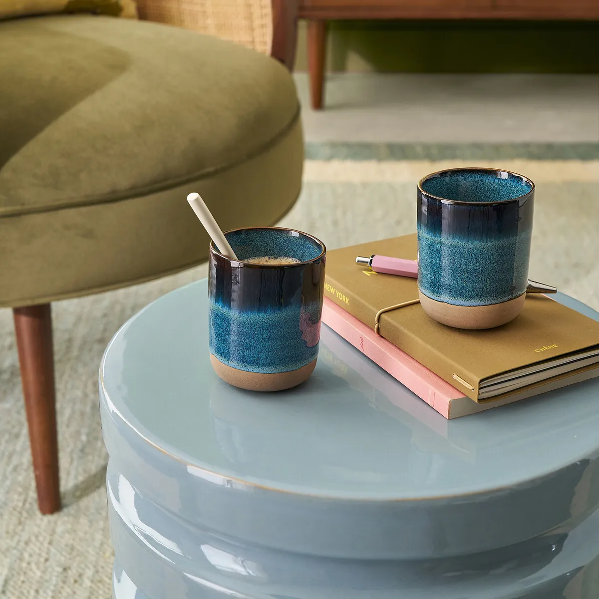 Bisceto Set of 2 Stoneware Cups - Blue alternate view