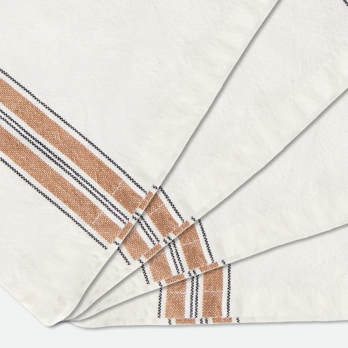 Boisseau Set of 4 Napkins - Ecru Caramel Stripe, Washed Cotton alternate view