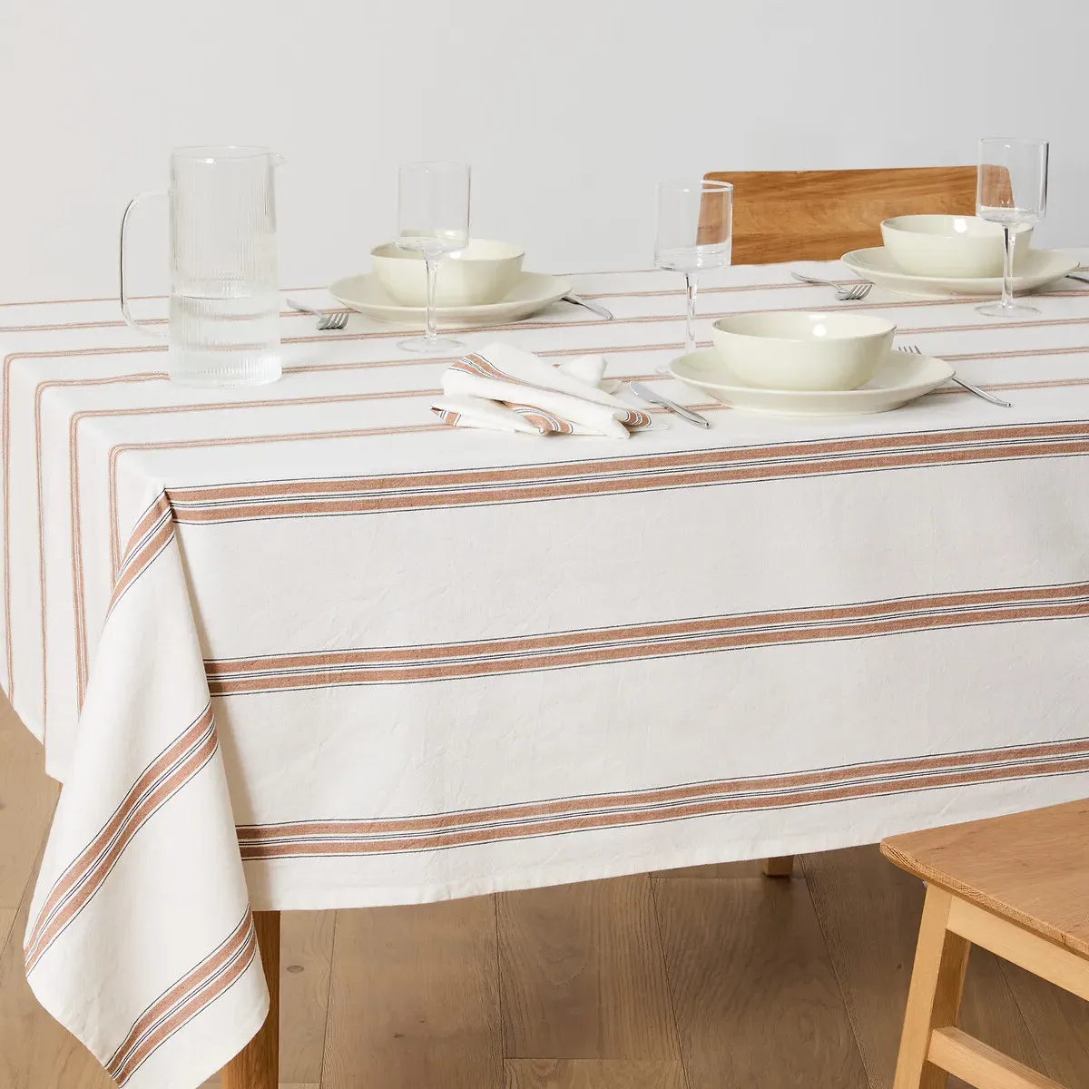 Boisseau Striped Tablecloth - Ecru Caramel, Washed Cotton product