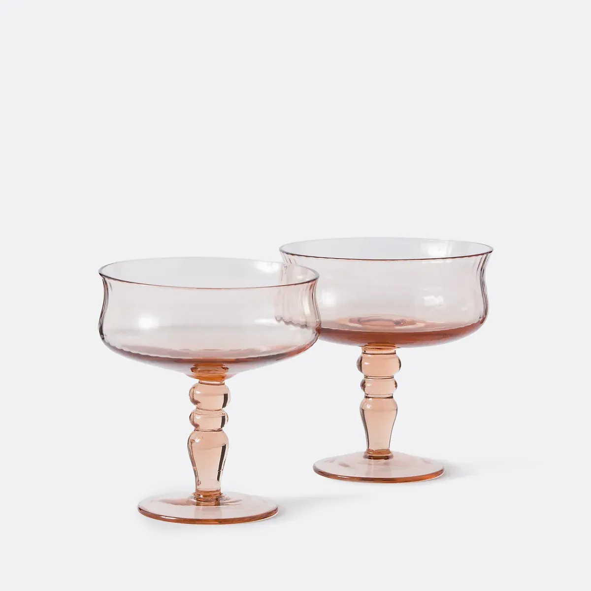 Brissa Set of 2 Champagne Glasses - Smoky Pink, Ribbed Glass product