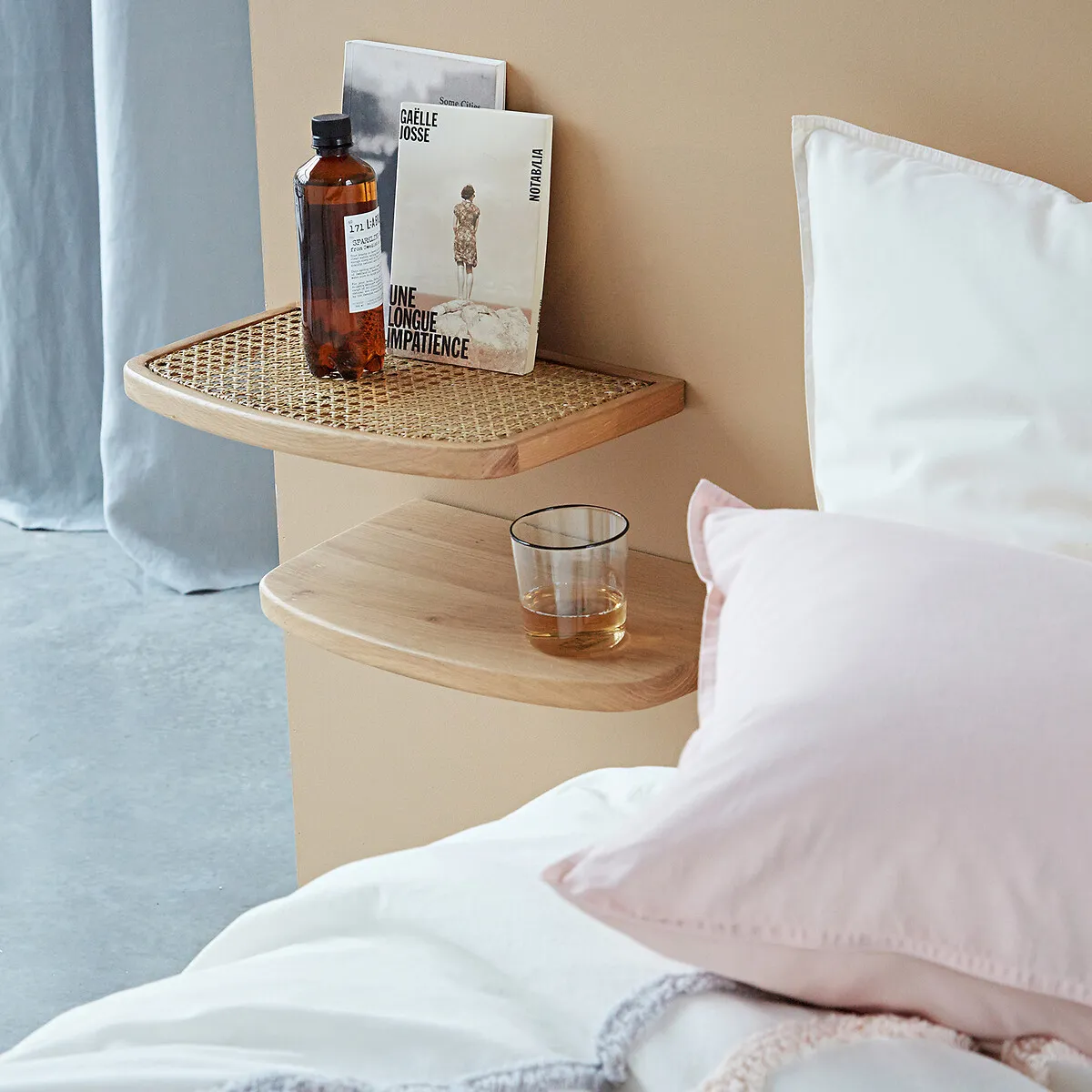 Buisseau Set of 2 Bedside Wall Shelves - Oak, Rattan alternate view