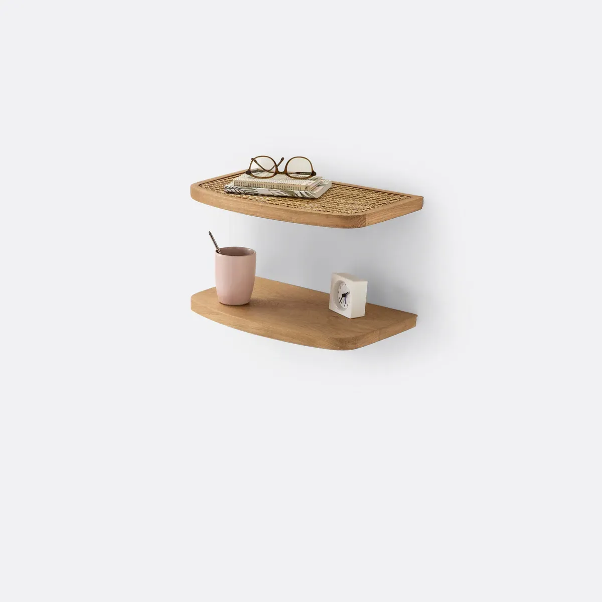 Buisseau Set of 2 Bedside Wall Shelves - Oak, Rattan product