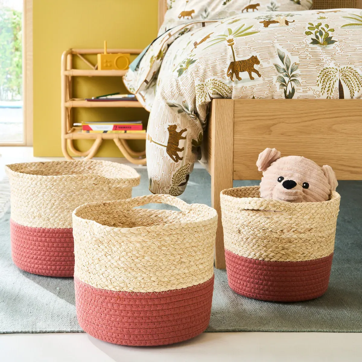 Bumbay Set of 3 Woven Baskets with Handles - Natural, Corn Leaf alternate view