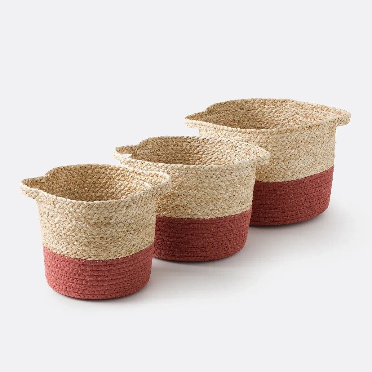 Bumbay Set of 3 Woven Baskets with Handles - Natural, Corn Leaf product