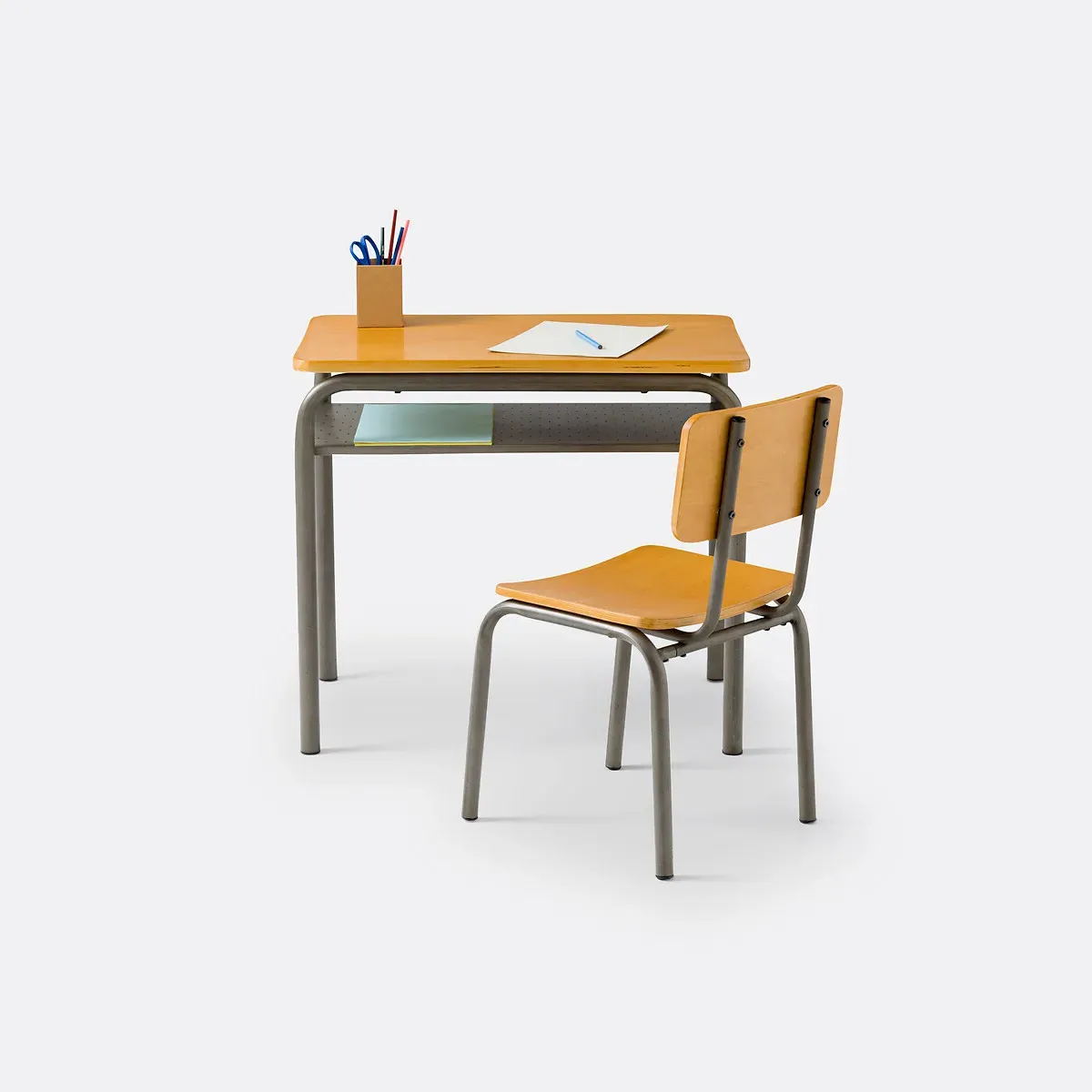 Buton Vintage Metal School Desk and Chair Set - Grey, Birch Plywood alternate view