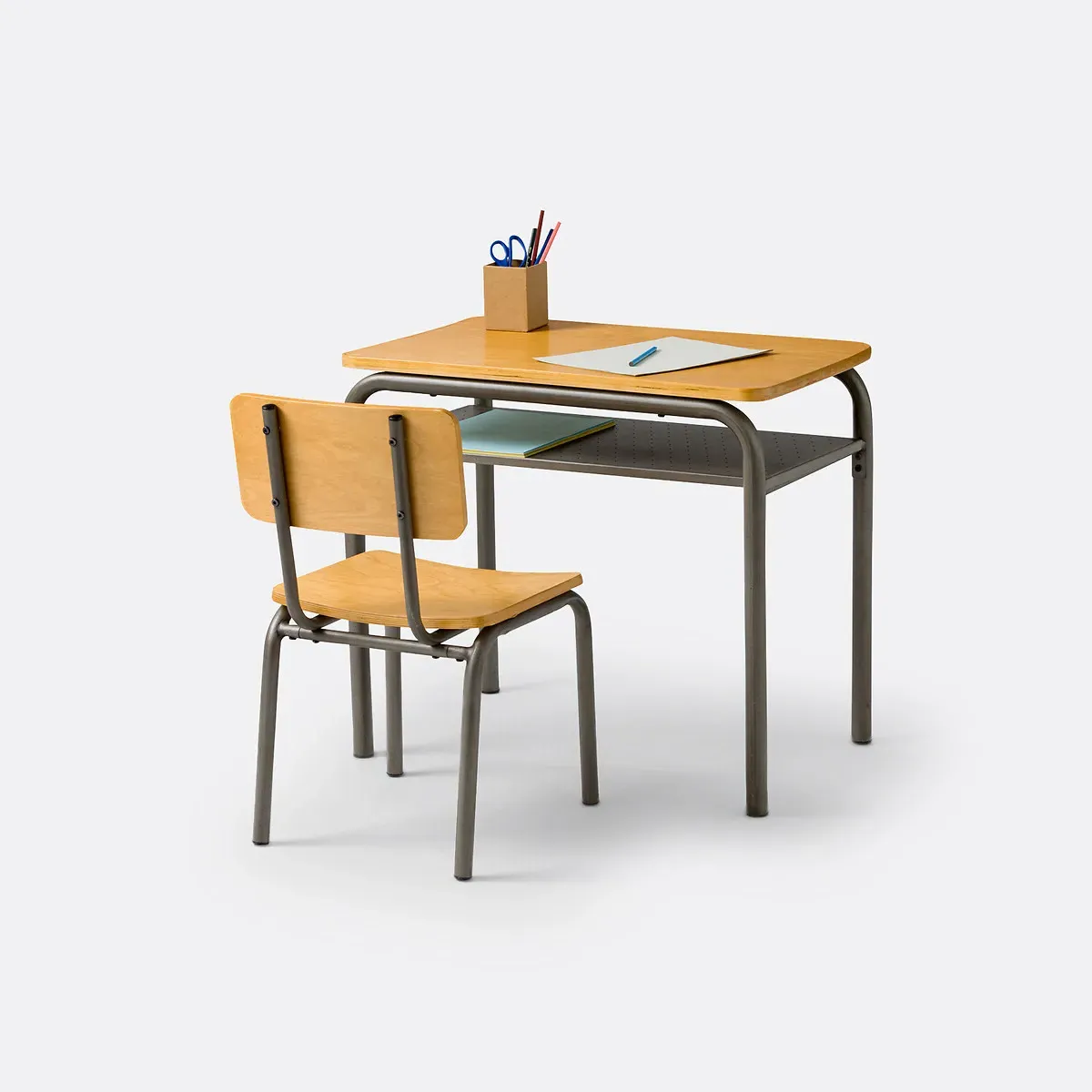 Buton Vintage Metal School Desk and Chair Set - Grey, Birch Plywood product