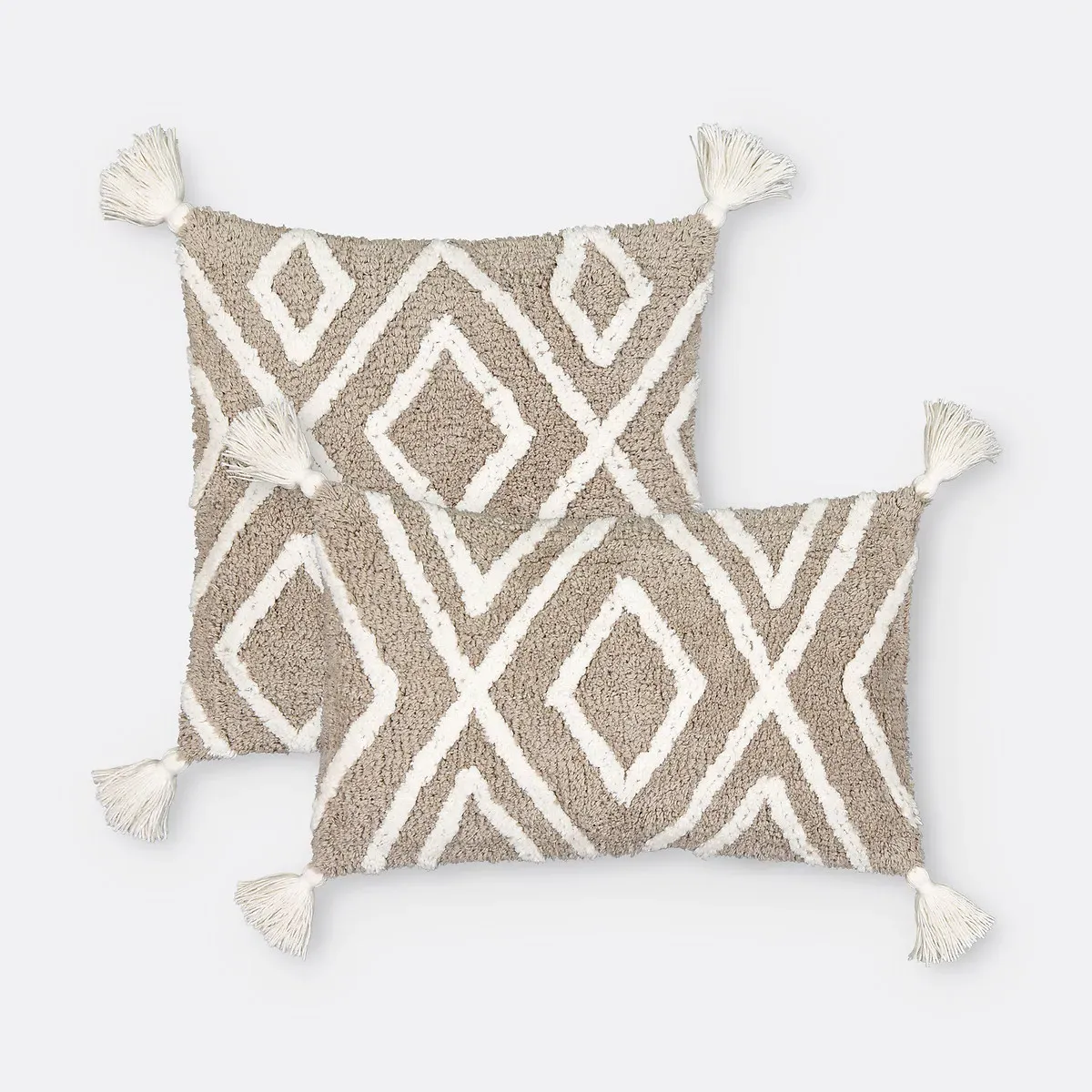 Cali Geometric Tufted Cushion Cover with Tassels - Naturel, Cotton product