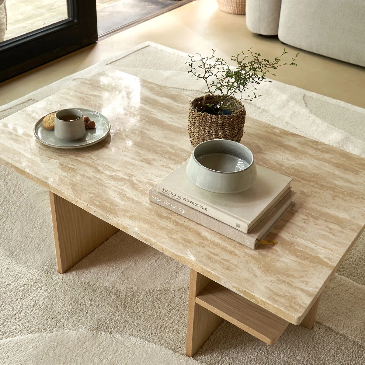 Caliste Coffee Table - Travertine, Oak alternate view