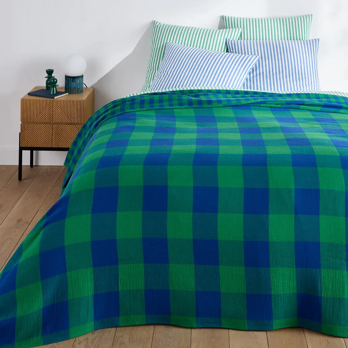 Calix Checked Bedspread - Blue-Green, Cotton Gauze product