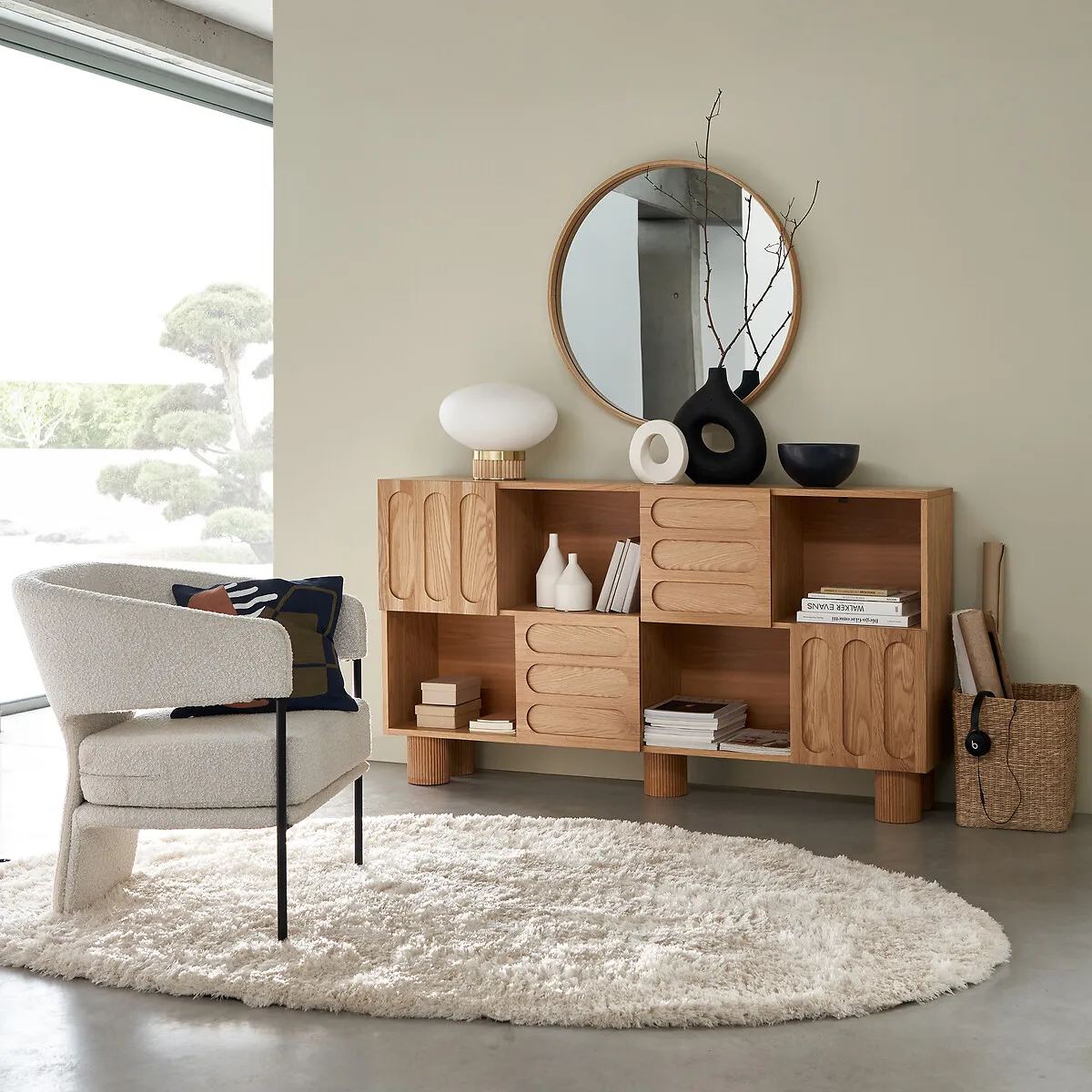 Cannelo Wide Low Bookcase with Doors - Oak Veneer alternate view