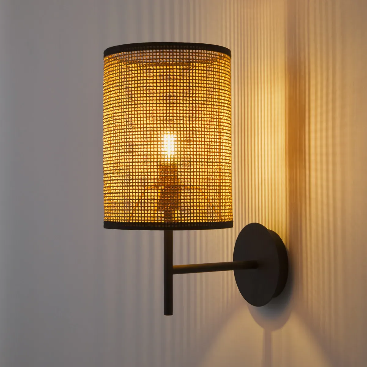 Cara Wall Light - Black, Metal & Cane alternate view