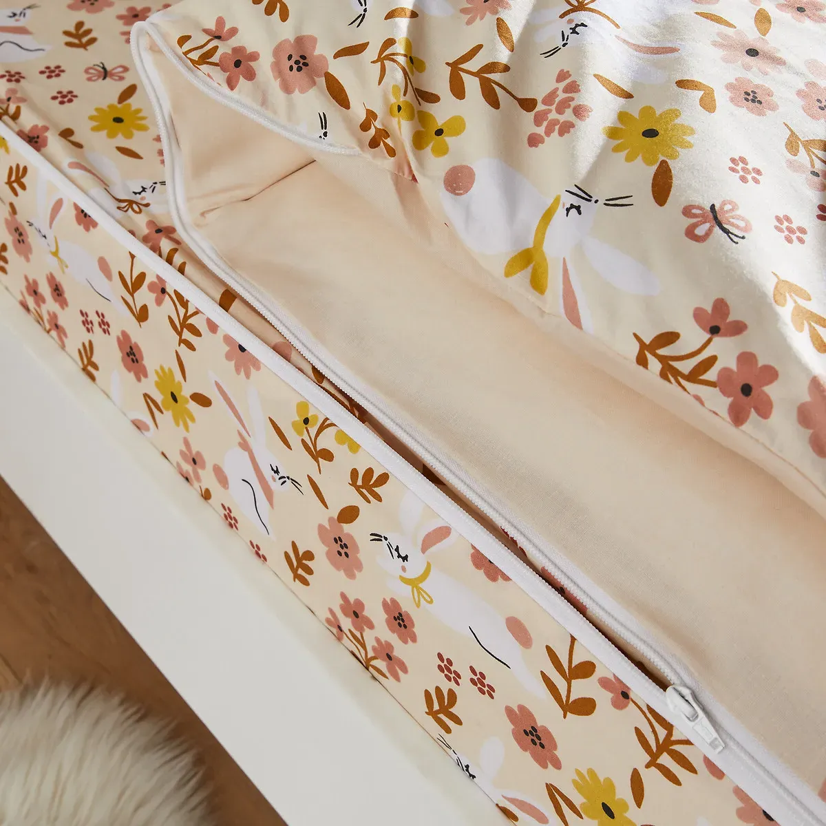 Caradou Lapin Fleuri Duvet Set with Fitted Sheet - Pink Print, Cotton alternate view