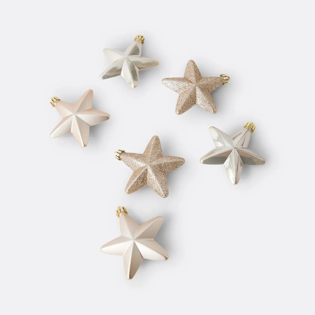 Caspar Set of 6 Star Shaped Christmas Baubles - Pearl alternate view