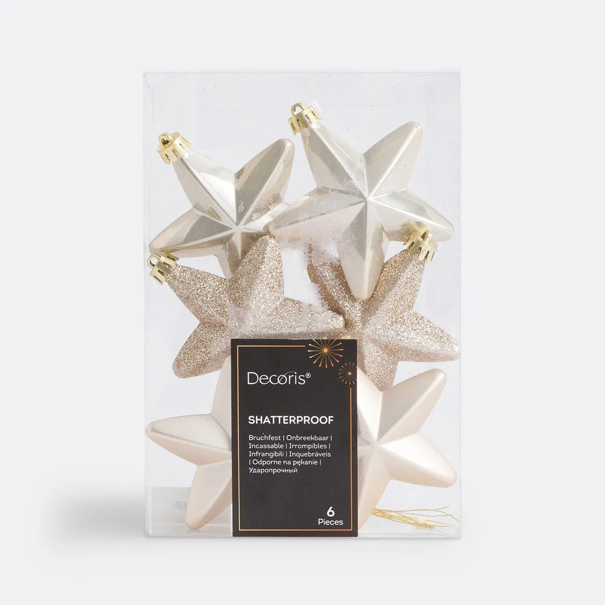 Caspar Set of 6 Star Shaped Christmas Baubles - Pearl product