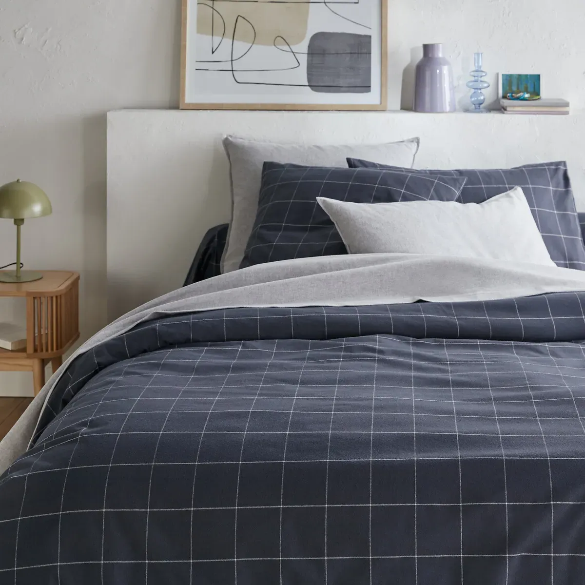 Charlie Checked Duvet Cover - Slate Blue, Cotton Flannel product