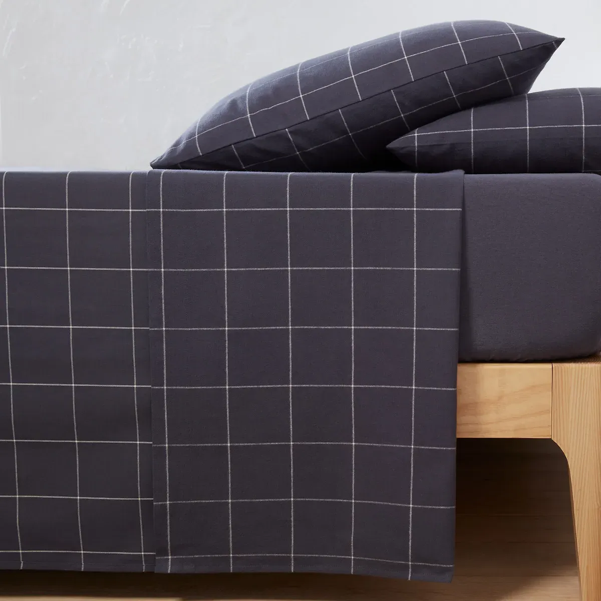 Charlie Checked Flat Sheet - Slate Blue, Cotton Flannel product