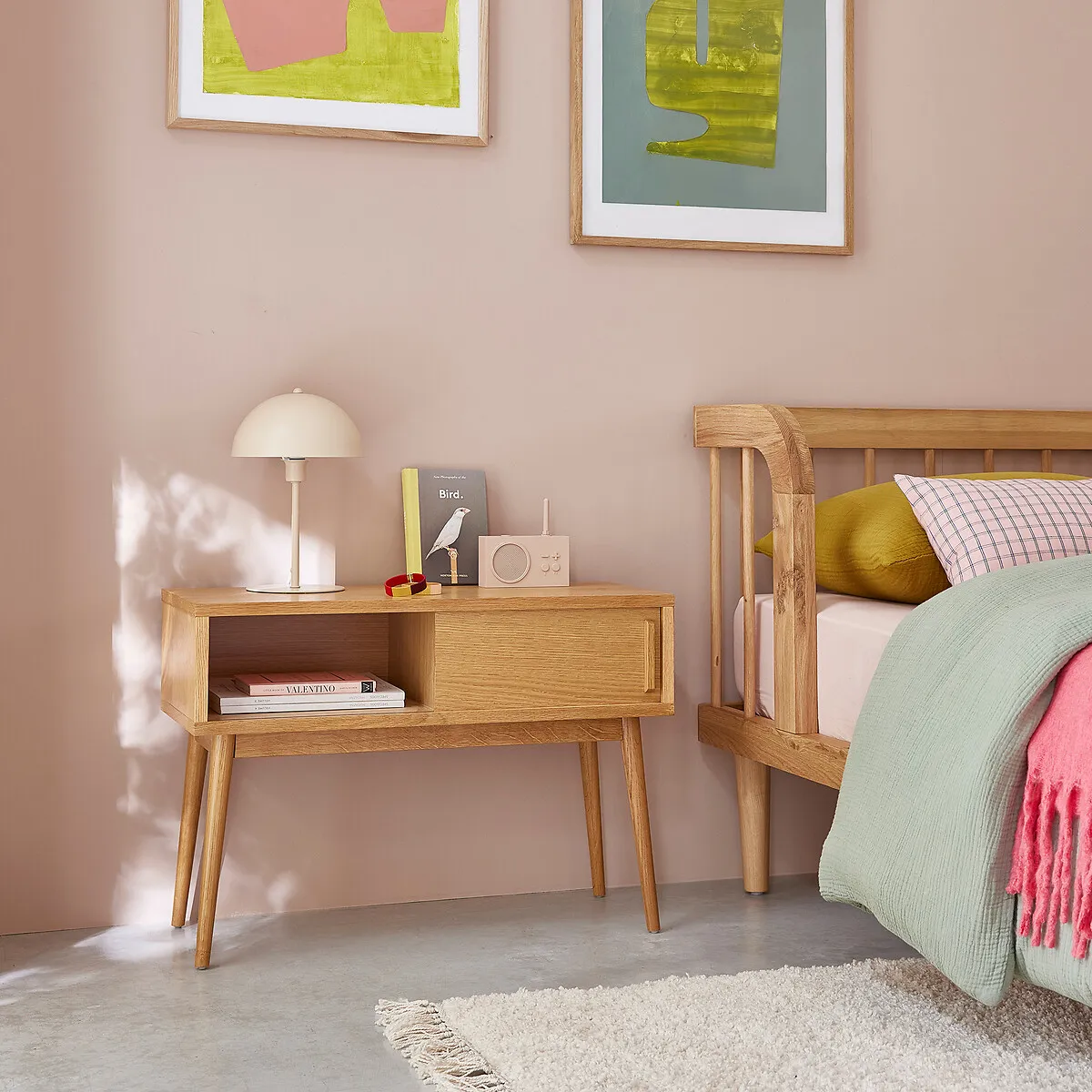 Clairoy Bedside Cabinet with Sliding Door - Oak alternate view