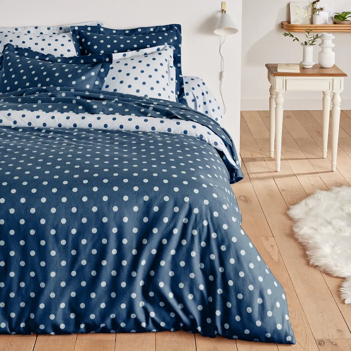 Clarisse Polka Dot Duvet Cover - White & Petrol Blue, Brushed Cotton product