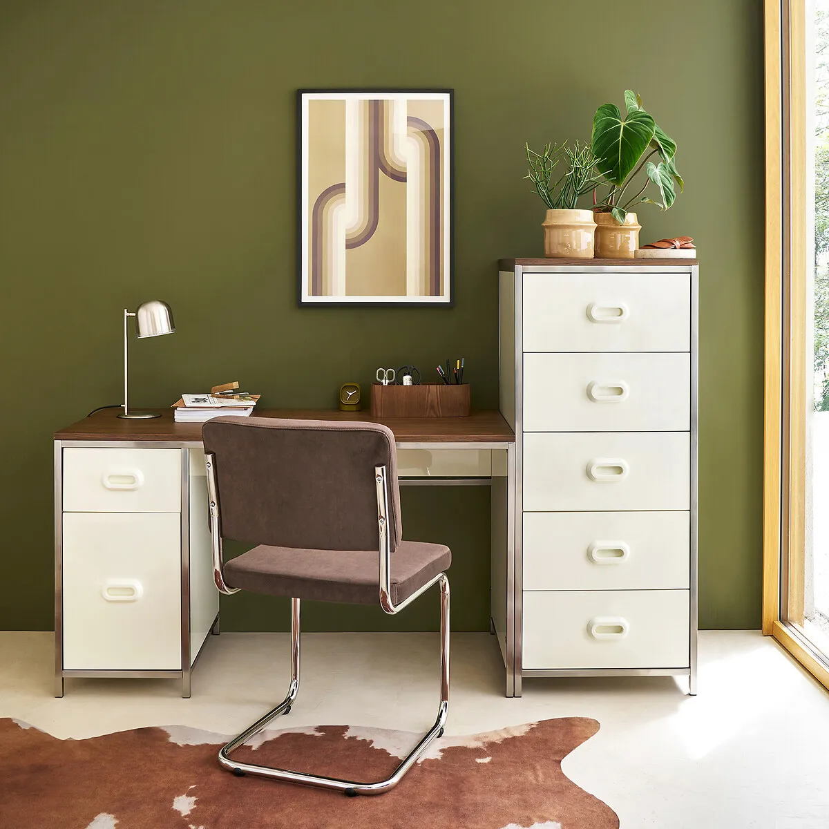 Cooven Desk with Drawer and Cabinet - Walnut Veneer, MDF alternate view