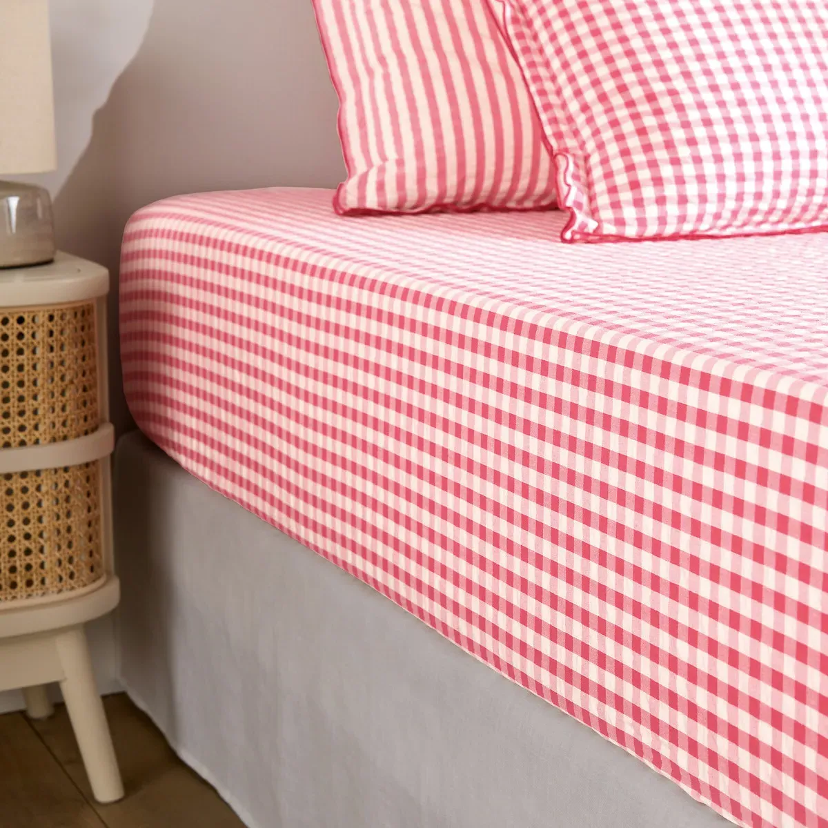 Cottage 30cm Fitted Sheet - Raspberry, Cotton Seersucker product