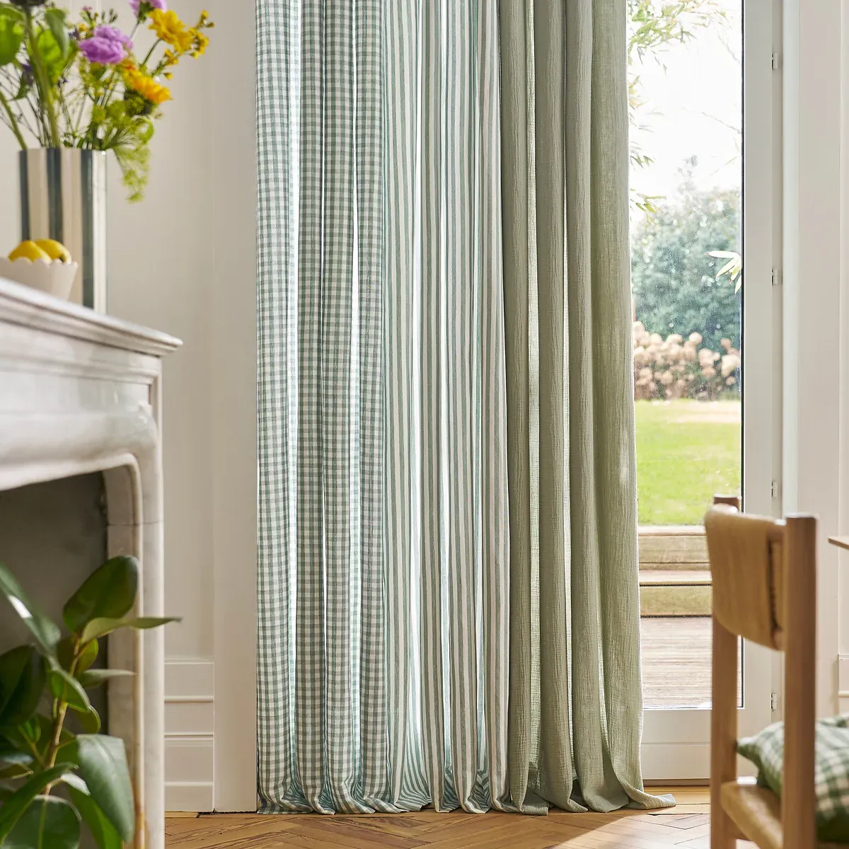 Cottage Gingham Check Eyelet Curtain - Grey-Green, Cotton/Linen alternate view