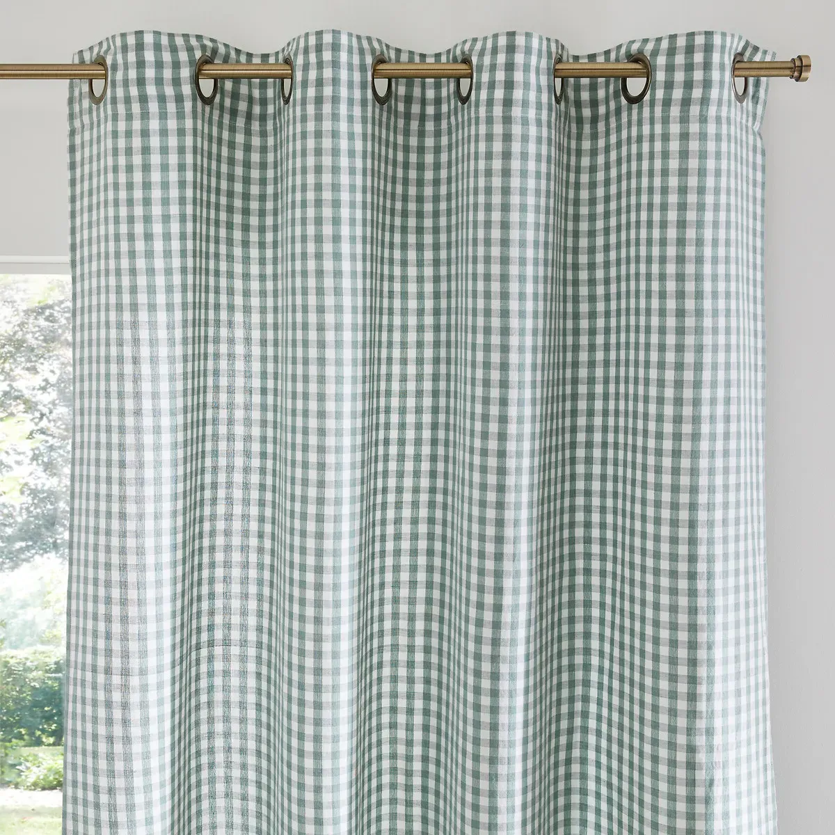 Cottage Gingham Check Eyelet Curtain - Grey-Green, Cotton/Linen product