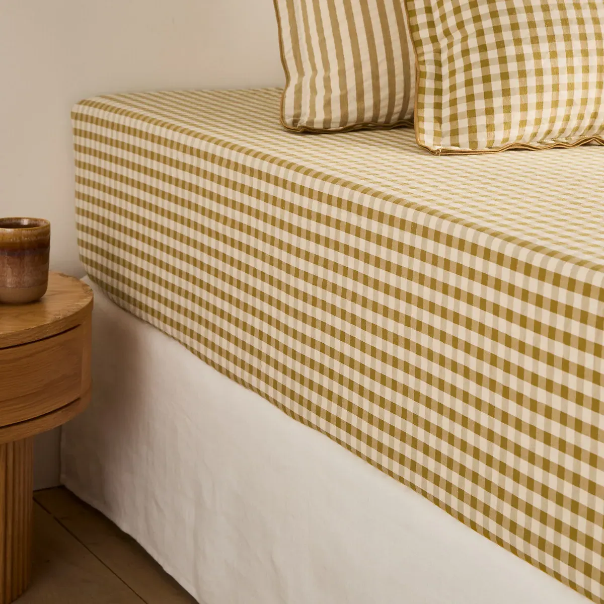Cottage Seersucker Fitted Sheet 30cm Depth - Absinthe, Cotton product