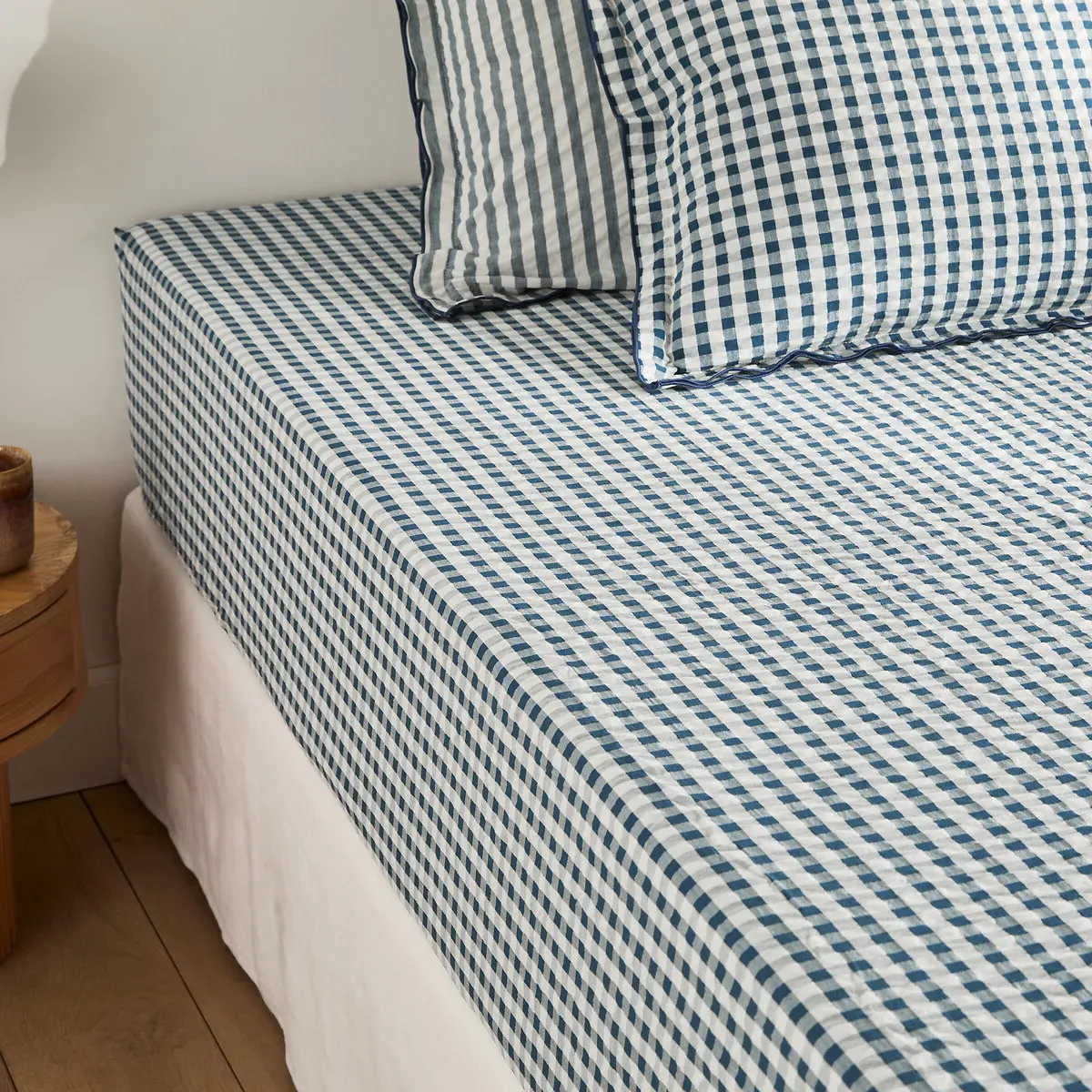 Cottage Seersucker Fitted Sheet Mattress Depth 30cm - Blue, Cotton alternate view