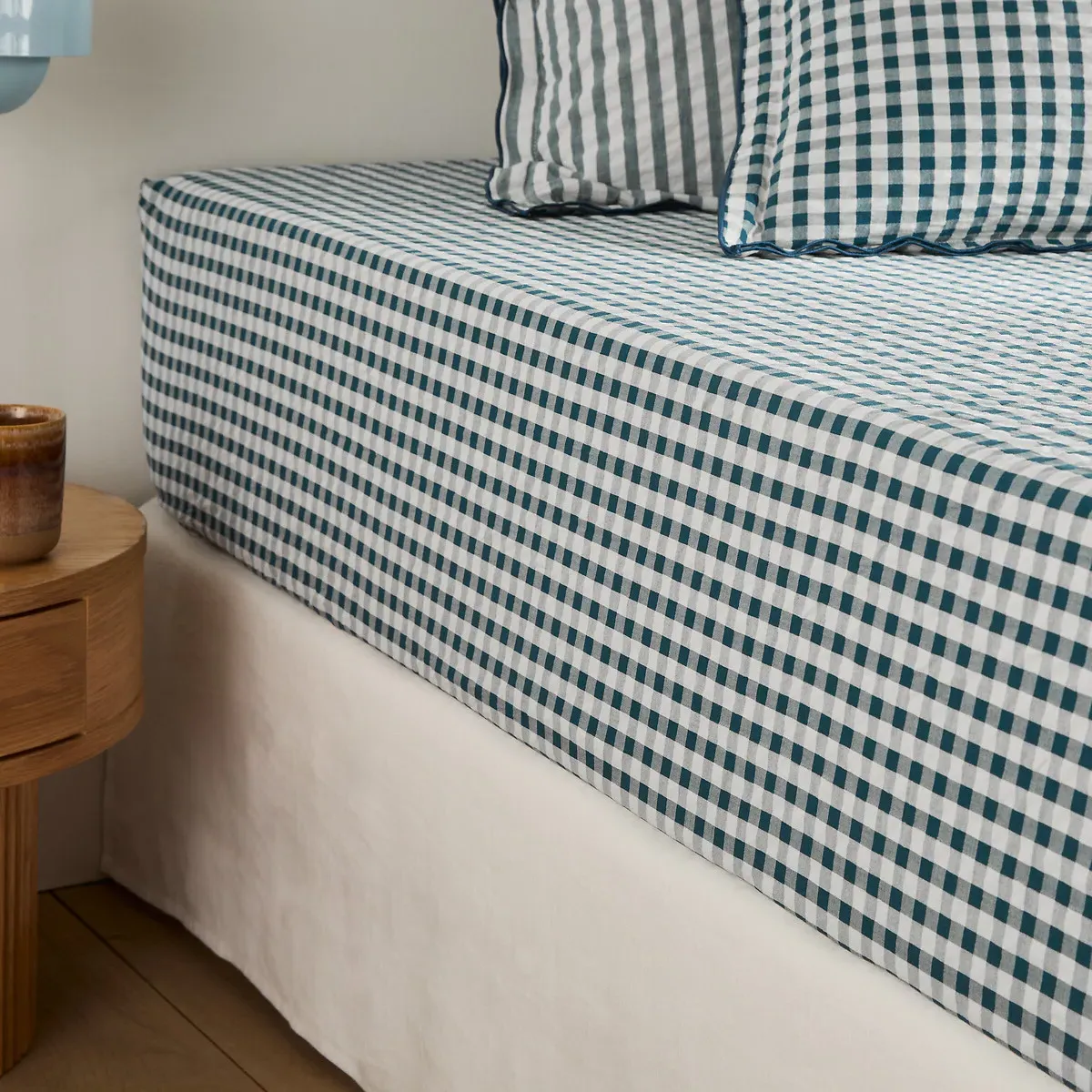 Cottage Seersucker Fitted Sheet Mattress Depth 30cm - Blue, Cotton product