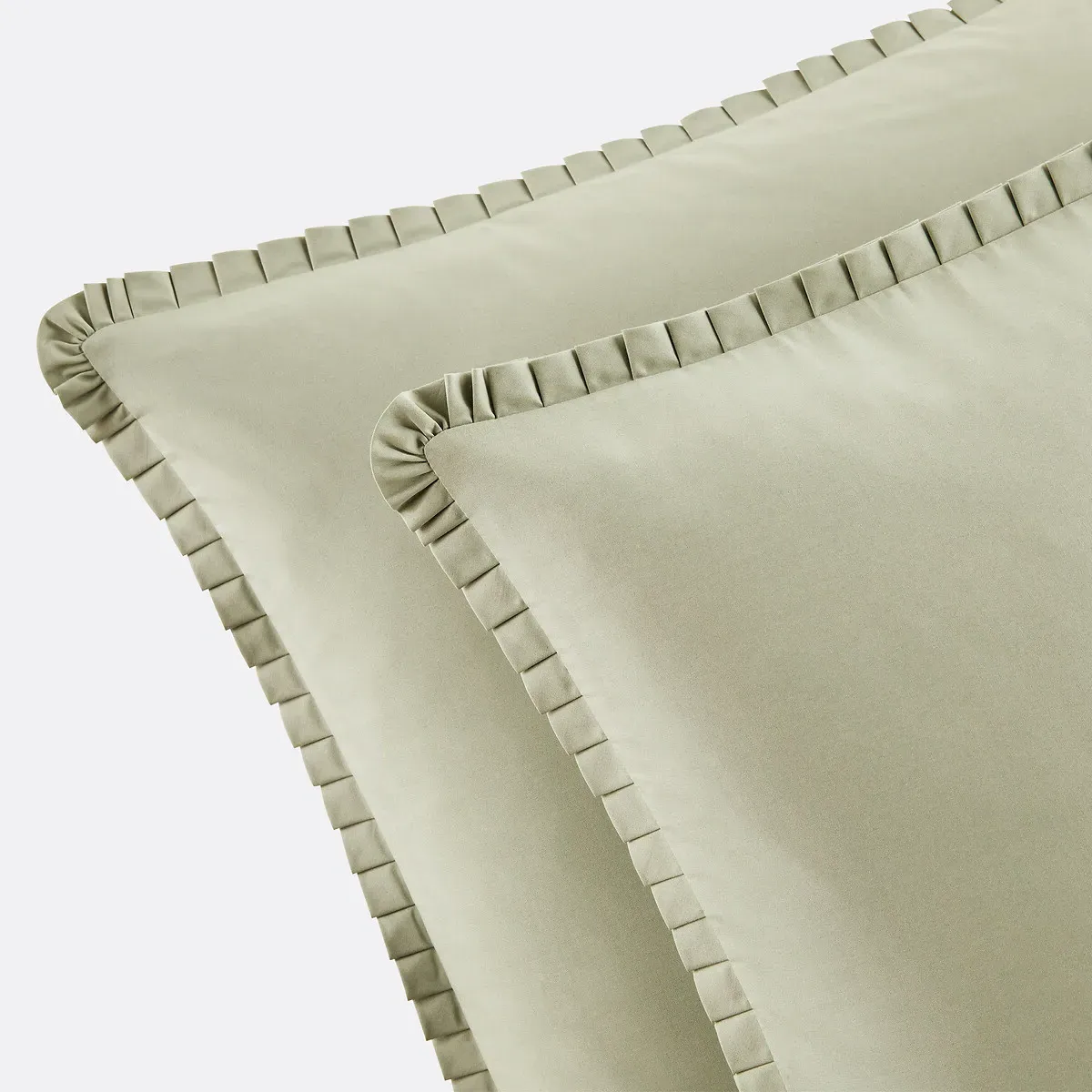 Cotton Percale Ruffle Trim Pillowcase - Green Tea product