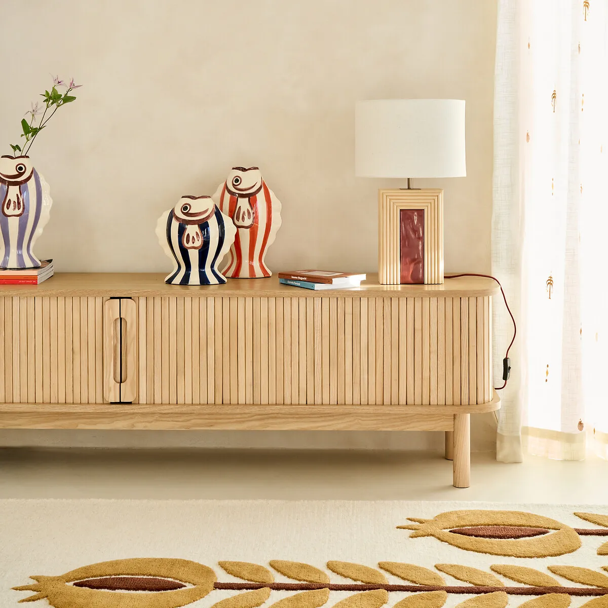 Cérabi Table Lamp with Linen Shade - Natural, Rattan & Ceramic alternate view