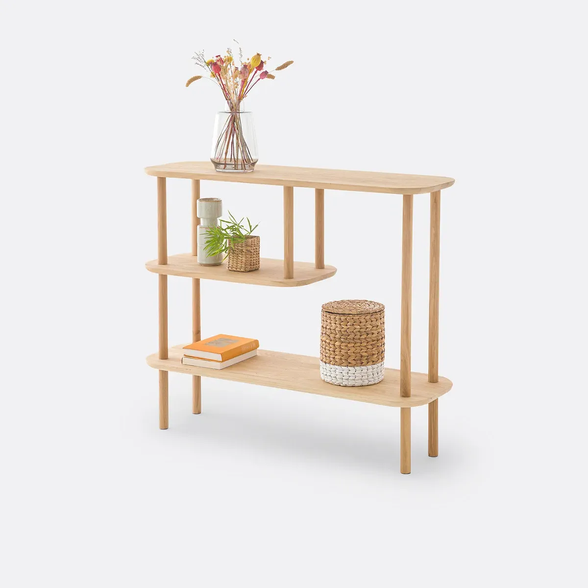 Crueso Asymmetric Console Table - Oak, Solid Wood product