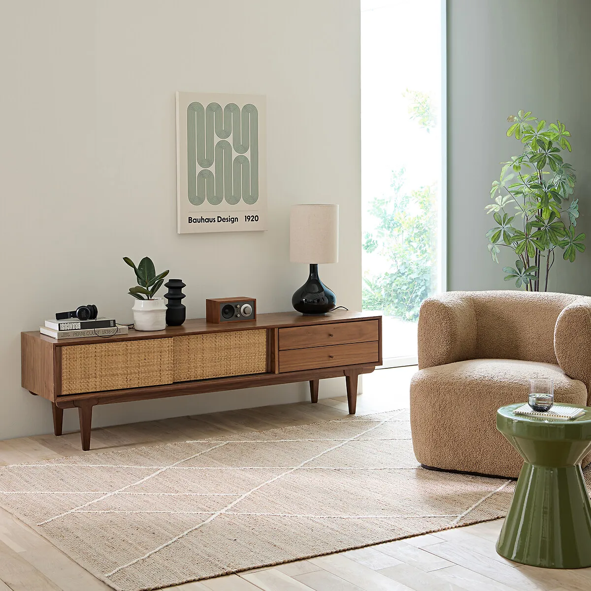Dalqui TV/Hifi Unit - Walnut, Veneer and Cane alternate view