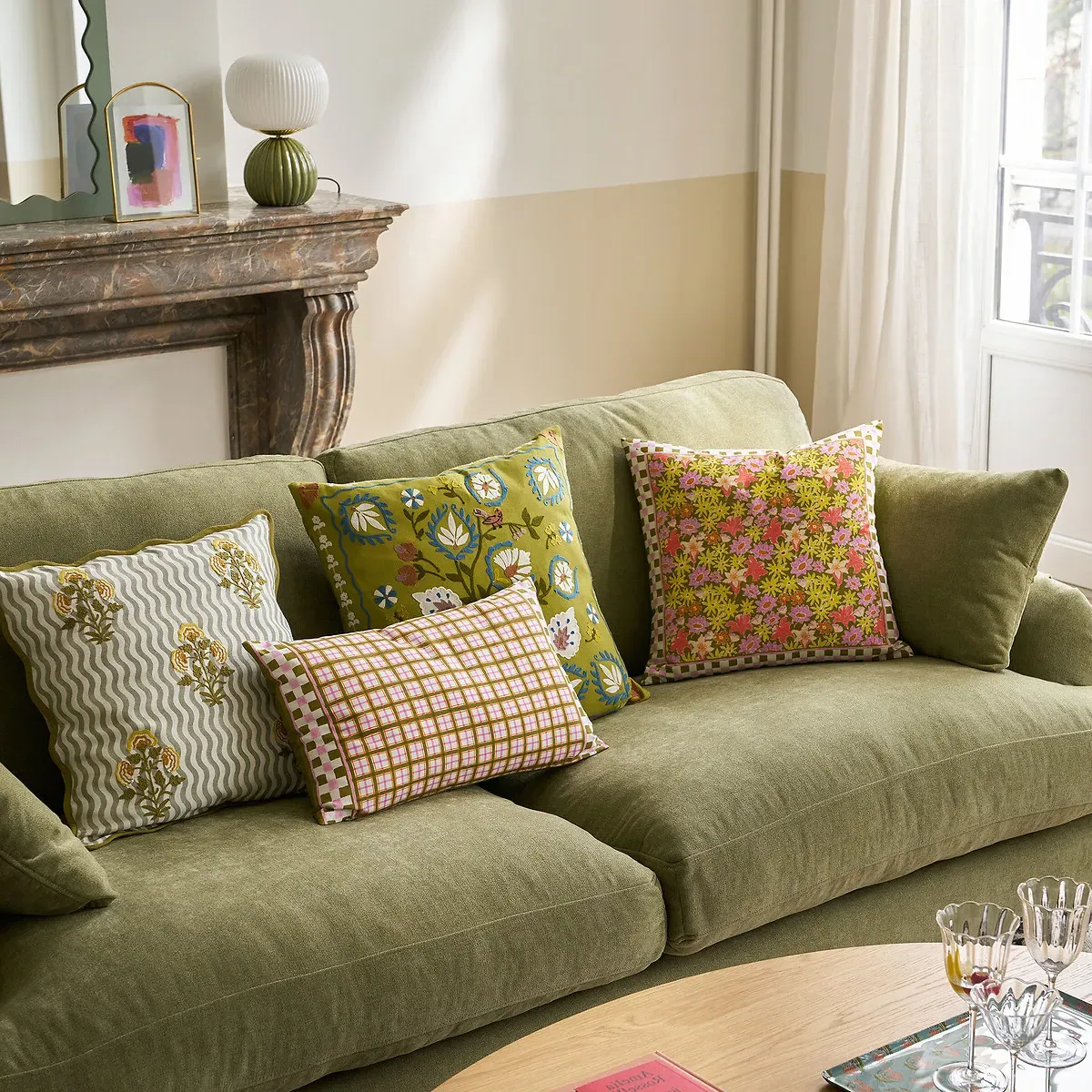 Delila Floral Print Square Cushion Cover - Cotton alternate view