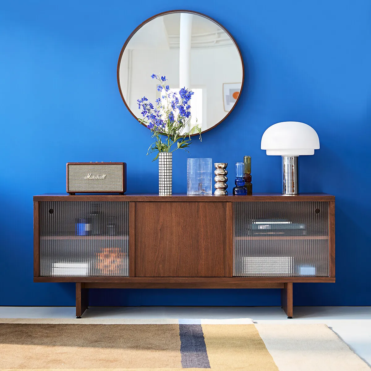 Dello 3-Door Sideboard - Walnut, Ribbed Glass alternate view