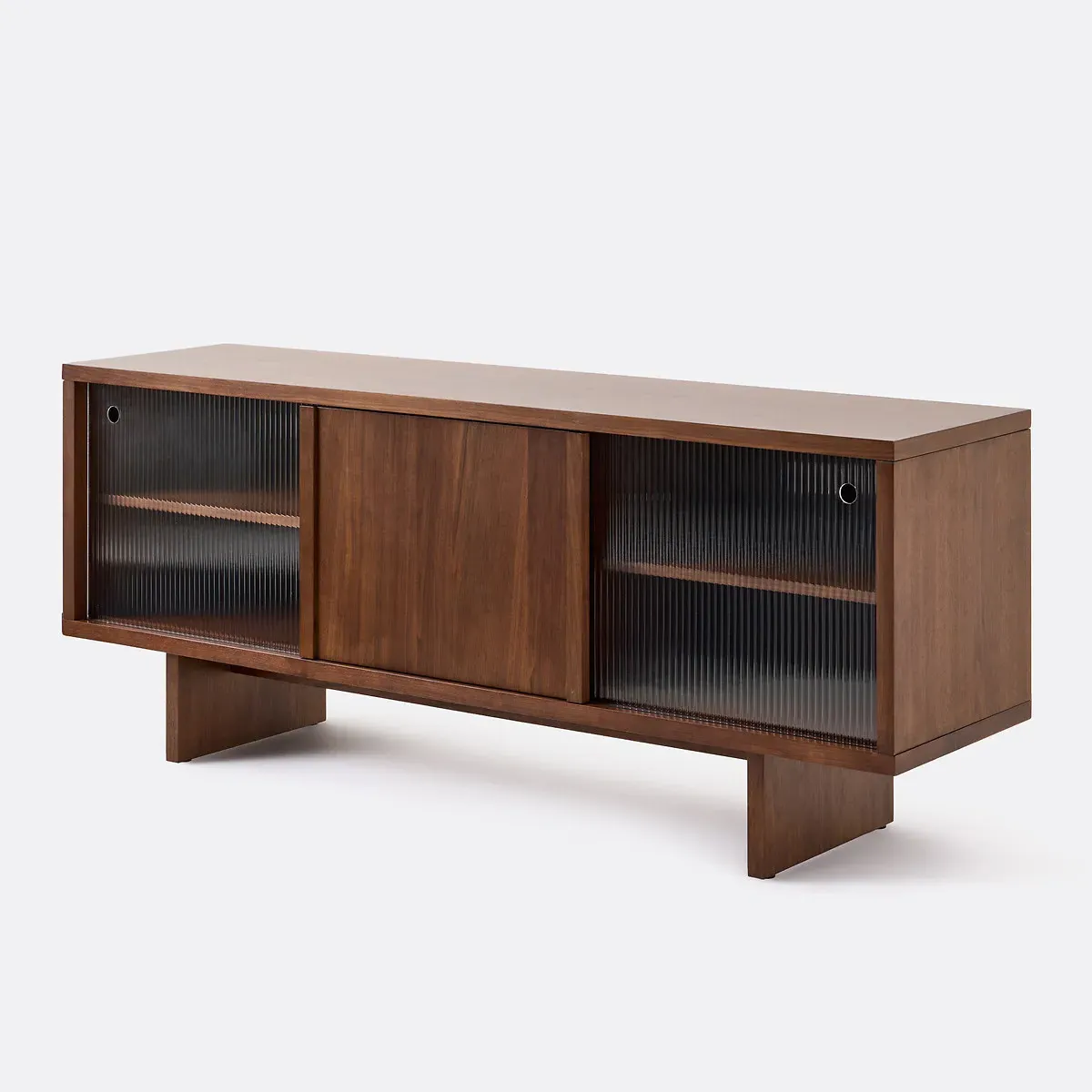 Dello 3-Door Sideboard - Walnut, Ribbed Glass product